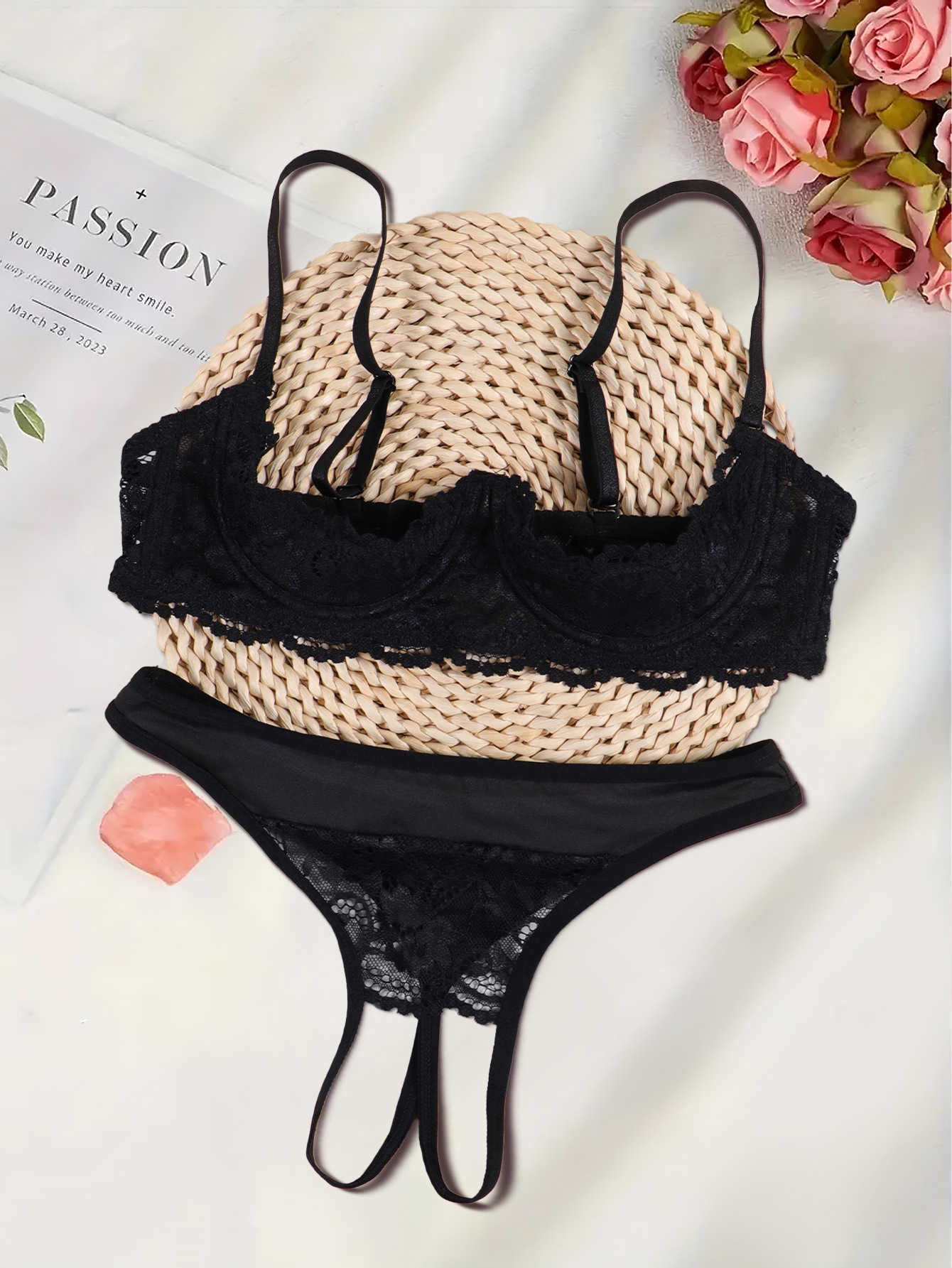 Womens Underwear Bralette Set Sexy Lingerie Lace Erotic Brassiere Female Underwear Lace Bra Panties GString Bra and Brief Sets L251028