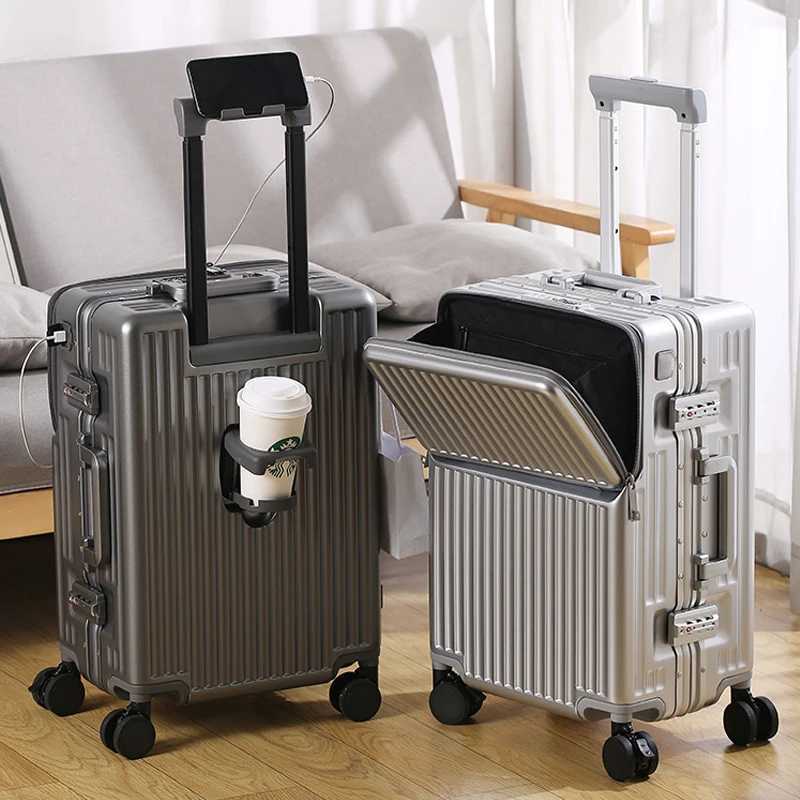 24inch dropresistant PC rolling suitcase with frontopening design 20inch carryon suitcase largecapacity travel trunk wit W251028-image-1082097161