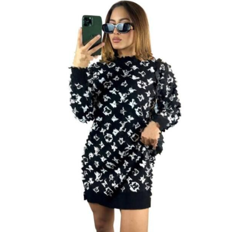 Luxurious women's Casual sweater dress designer long sleeved sexy one shoulder sweater jumpsuit black pink short skirts