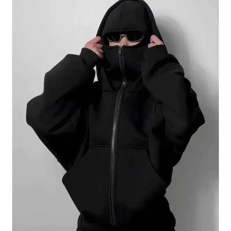 Hommes et femmes Balaclava Y2K Gothic Harajuku hiver nouvel article sweat-shirt à capuche double masque à capuche pour hommes fermeture éclair sp