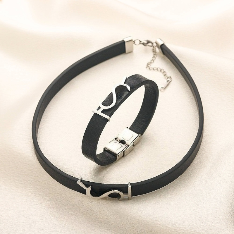 Designer Bracelets Necklace Set Luxury Stainless steel Leather Material Letter Bracelets with Gold Silver Plating High Quality Jewelry Sets Chris-image-1082023471