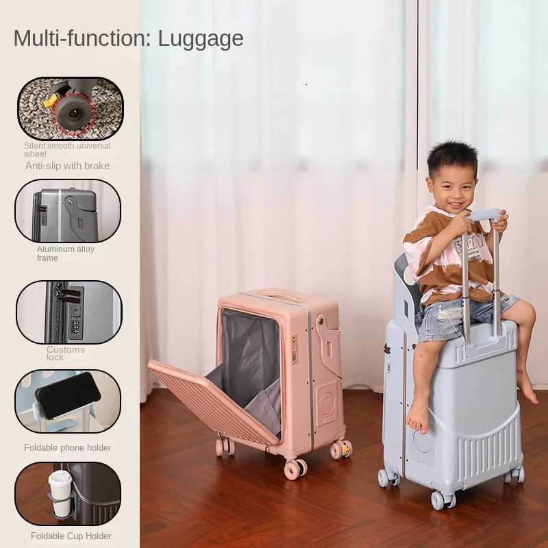 Update Multifunctional Luggage for Children Can Sit and Ride 22 Kids Carrier Front Opening Luggage Parentchild Travel Suitcase W251028-image-1082097599
