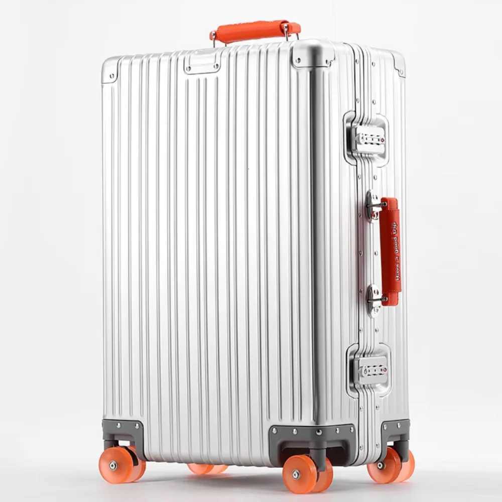All Aluminummagnesium Alloy Suitcase with Spinner Wheel TSA Lock Leather Handle 20inch Boarding Travel Case Bag Rolling Luggage W251028-image-1082096729