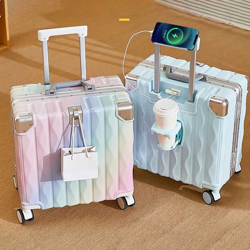 Suitcase 1820 Password Trolley Case Suitcase Trip Cabin Small Luggage with USB Cup Holder Phone Holder Suitcase Travel Luggage W251028-image-1082097158