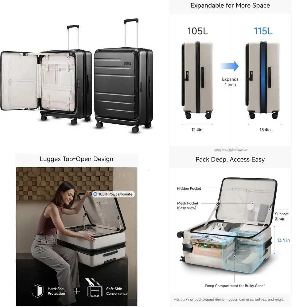 Expandable Polycarbonate Hard Shell Suitcase with Wheels Top Opening 28 Inch 105L Capacity Black Luggage for Travel W251028-image-1082097020