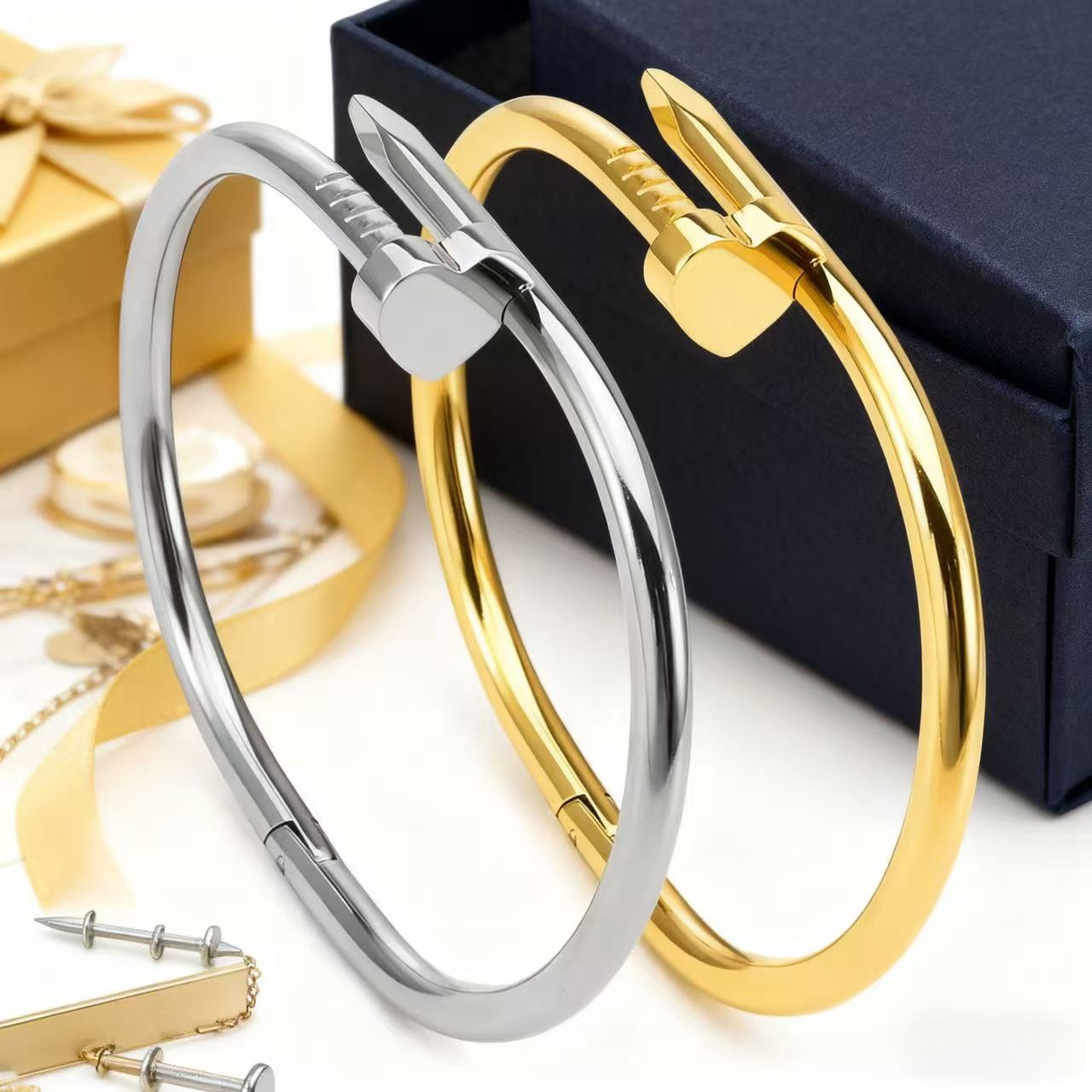 Luxurious Designer Bracelet Nail Jewelry Titanium Steel Bracelet with Diamonds for Both Genders - Perfect for Weddings & Parties Couple Bracelet-image-1097707483