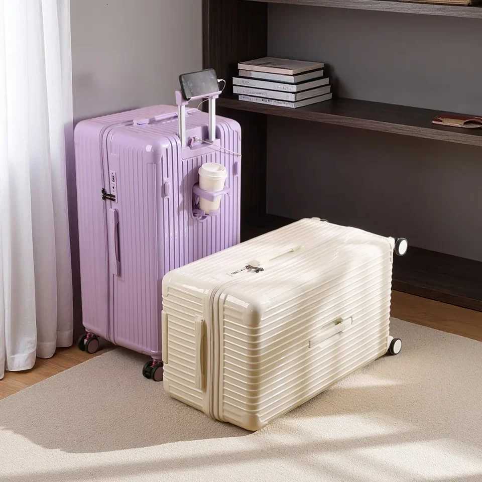 Multifunctional Large Capacity Suitcase ABSPC Rotary Interface Trolley Case USB Charging Cup Holder Mobile Phone Stand luggage W251028-image-1082098267