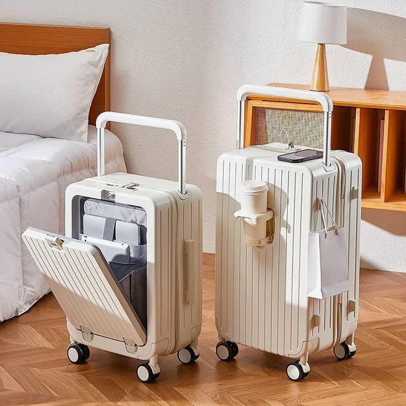 Front Opening Luggage with Laptop Storage Large Capacity Travel Trunk with Cup HolderUSB Charging PortWide Handle W251028-image-1082097837