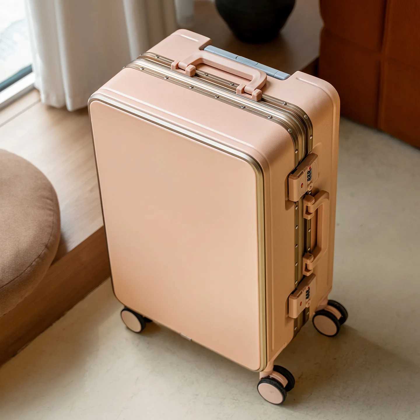 New Suitcase with Spinner Wheel Aluminum Frame Password Lock Rolling Luggage Travel Trolley Case Bag High Quality ABSPC 20 24 W251028-image-1082097687