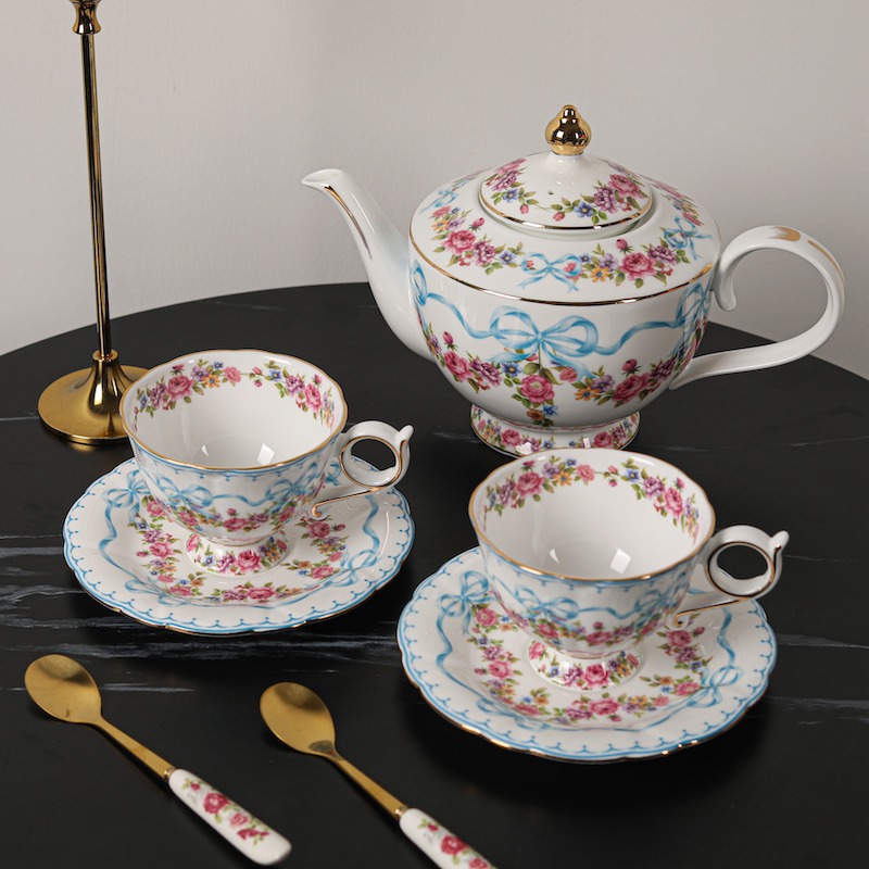 French Princess Series Bow Bone Porcelain Coffee Cup Afternoon Tea Cup Dish Home Leisure Outdoor Tableware Tea Break Decoration-image-1082200565