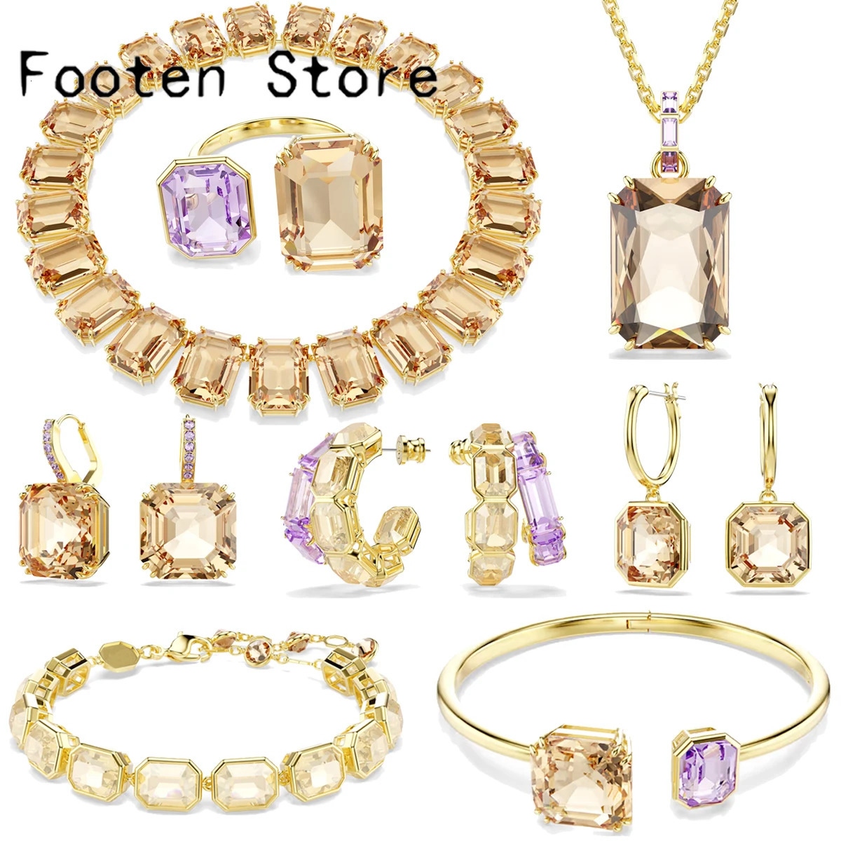 Original 2025 tendance anniversaire ensemble de bijoux charme or violet goutte d'eau cristal mode femmes collier boucles d'oreilles 251028