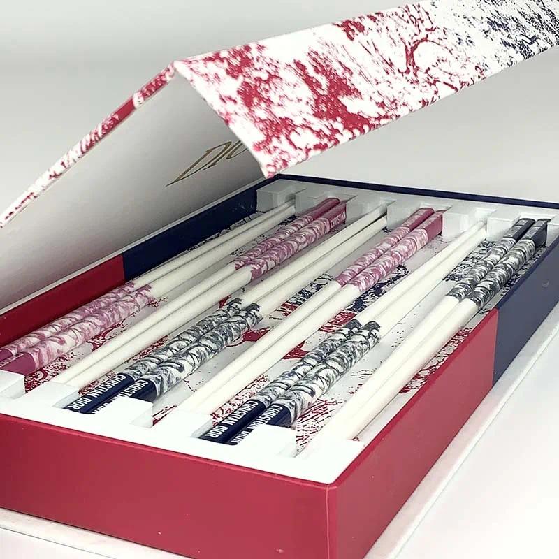 European Environmentally Friendly High-end Bone Porcelain Chopsticks Set Home Gift Box Ivory Tableware 6 Pairs of Chopsticks-image-1082791078