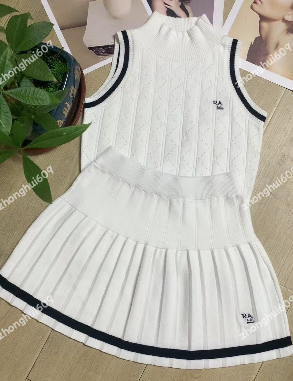 Designer tricoté deux pièces robe ensemble femmes tricots débardeur pull et jupe plissée plissée 2 pièces robes de marque de luxe ensembles pour