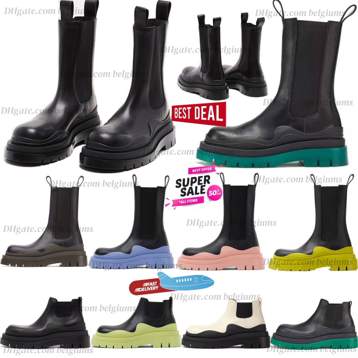 Tire Boots Designer Leather Ankle Chelsea Boot Black Pink Red Green Mid Orange White Chunky Sole Platform Womens Mens Anti-Slip Wave Colored Rubb-image-958154971