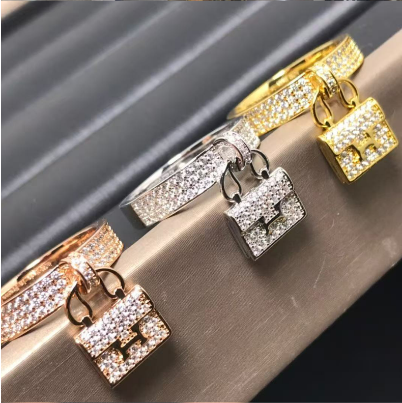 Designer Ring Heavy-duty Lock Head Luxury Minimalist Versatile Ultra-bright Micro-set Full-Diamond Finger Ring Creative Fashionable Elegant Trendy R
