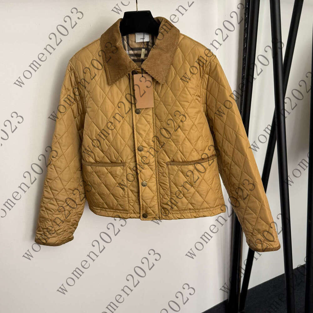 Winter Women's Cotton Jacket Designer Style Turn-down Collar Basic Casual Suitable for Daily Outings Diamond Pattern Large Pocket Comfortable H