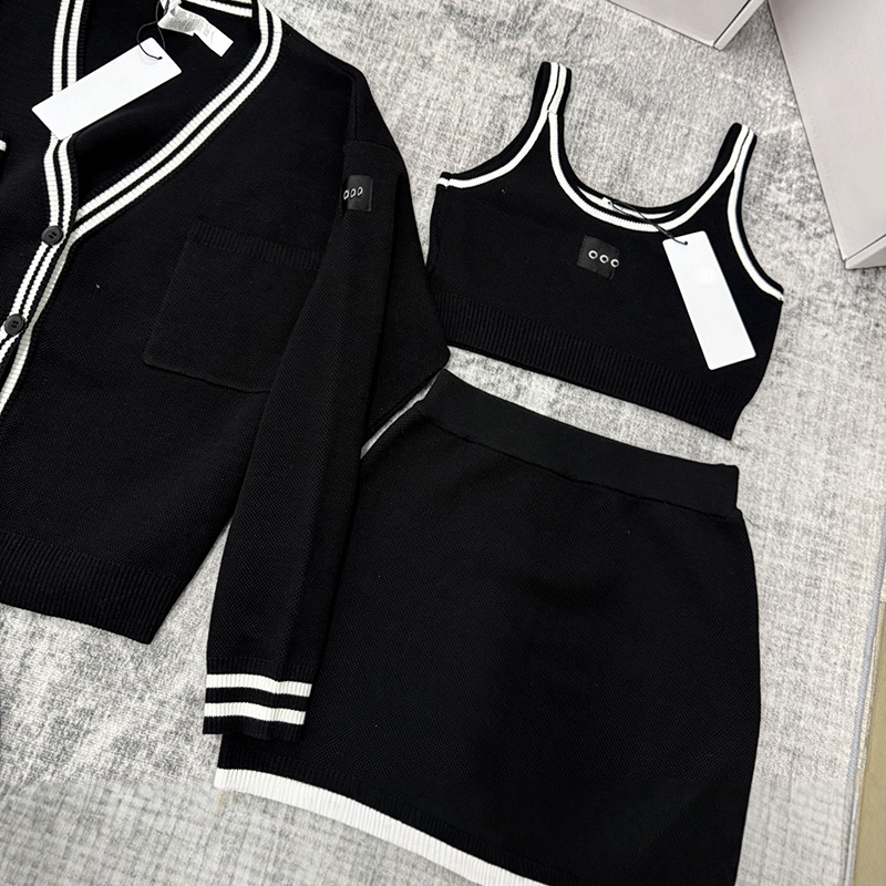 Cardigan tricoté de couleur contrastée pour femmes, coupe cintrée, robe débardeur, taille haute, Mini jupe courte, gilet de Yoga