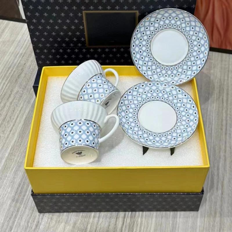 Russian Style Rose Relief Flower Double Cup Plate Light Luxury Simple Bone China Coffee Cup Plate Afternoon Tea Cup Plate Set-image-1082338107