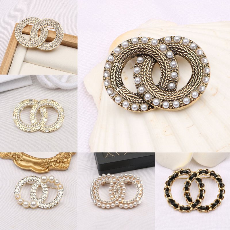 Luxury Women Men Geometry Designer Brooches Gold Silver Inlay Crystal Rhinestone Jewelry Metal Brooch Charm Pearl Pin Marry Christmas Party Gift-image-739547802