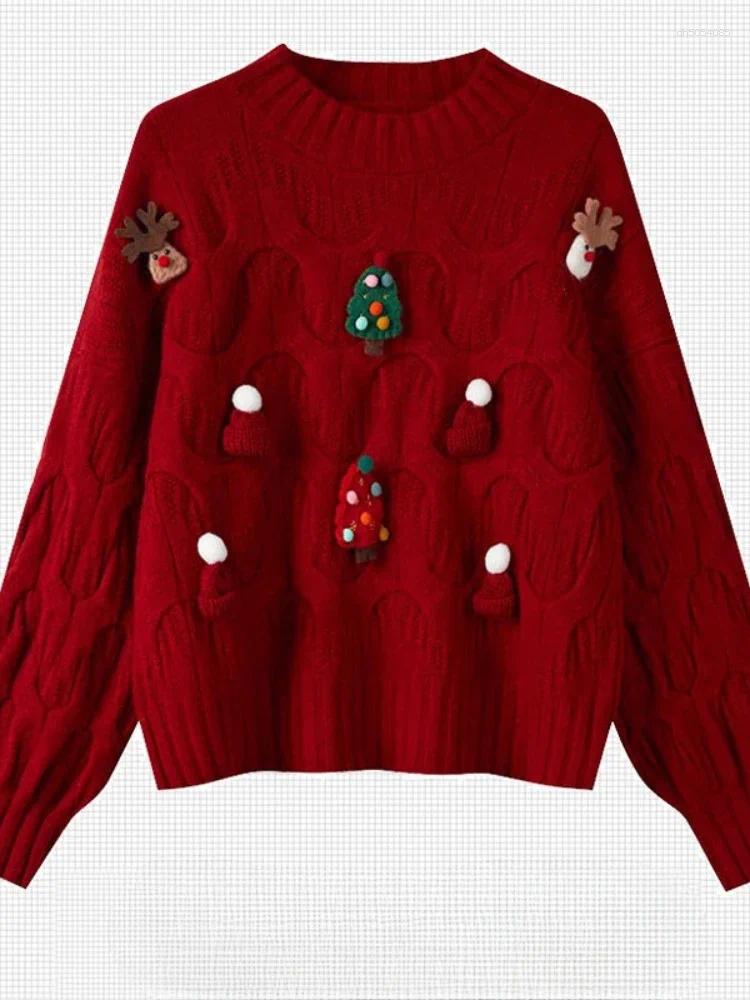 Womens Sweaters Autumn Winter Casual Korean Bright Line Decoration Knitting Pullovers Christmas Women Clothing Red Sweater Female Top Tee