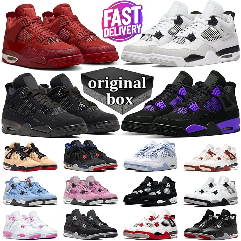 With box 4 basketball shoes for men women 4s sneakers Military Black Cat Pine Green Seafoam White Oreo Red Thunder Unc Bred Seafoam Navy Olive Sail