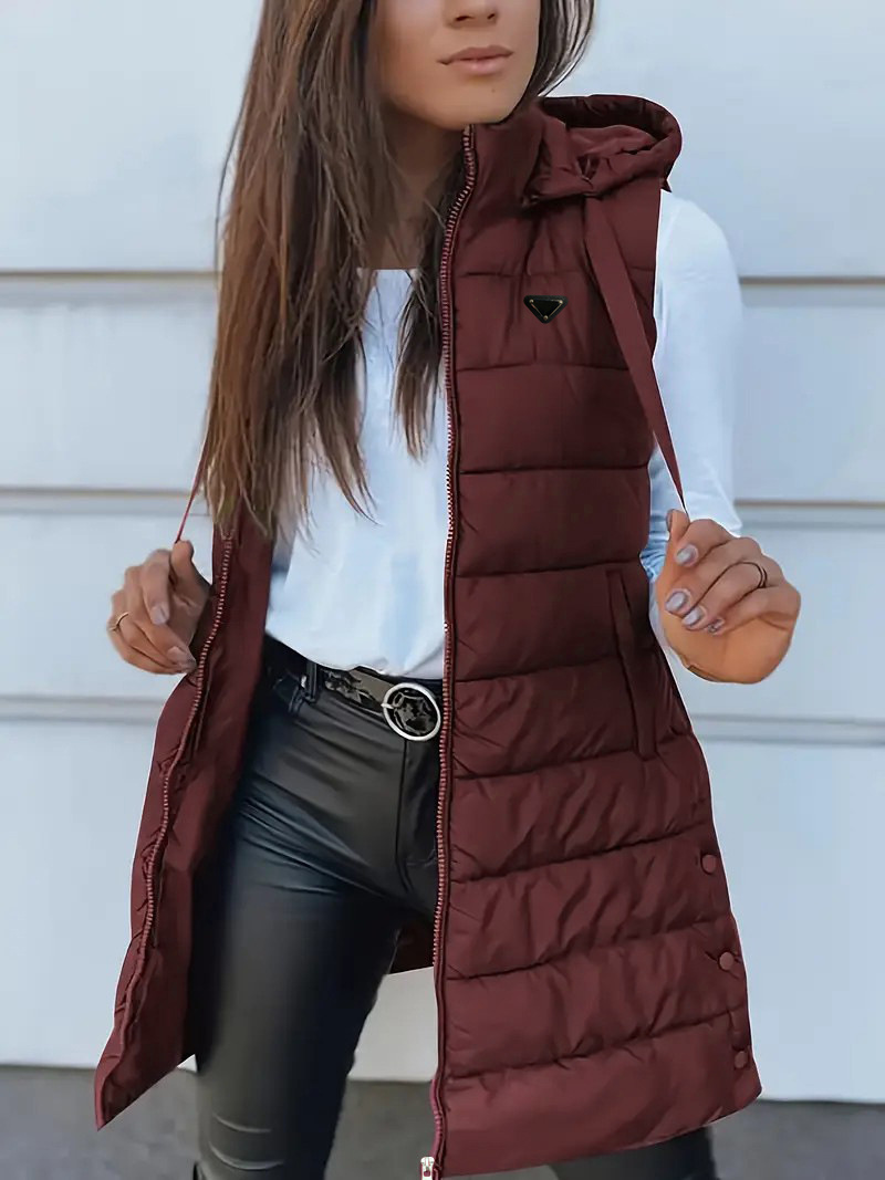 Women's Hooded Long Vests body warmer vest Jacket Outerwear Coats bodywarmer Coat Winter Fashion Women Overcoat Jackets with Zipper Womens Oute