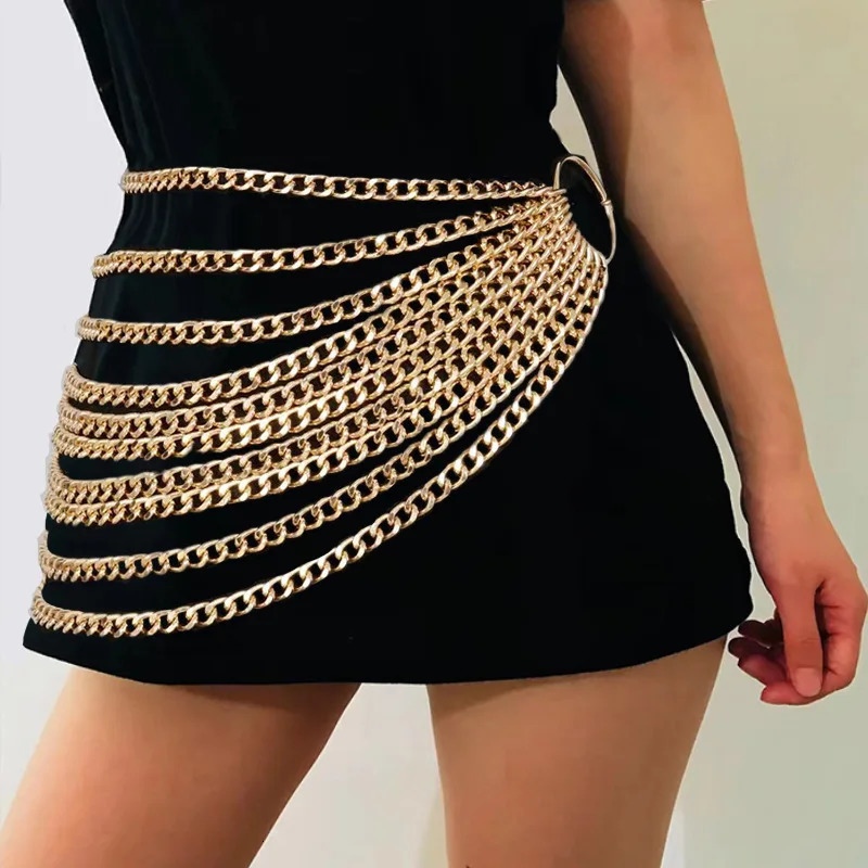 Fashion Metal Chain Belt For Women Golden Personality Hip Hop Style Tassel Belts Goth Waistband Dress Accessory chain