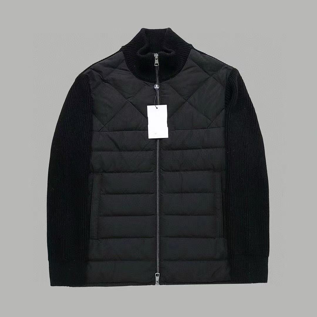 Designer Mens Down Parkas Men's Embroidered Badge Stand Collar Knitted Splice Sweater Combination of knitting and down Sweater Casual Jacket
