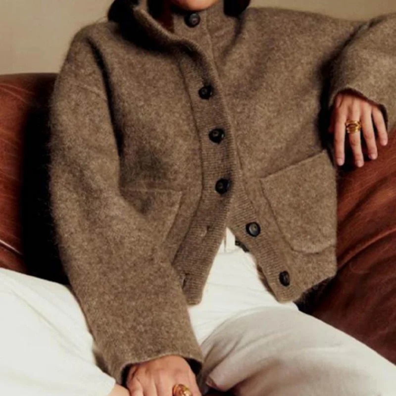 Fall Winter Casual Woolen Blended Jacket O Collar Long Sleeve Single Breasted Pocket Coat Lady Solid High Street Wears 251030