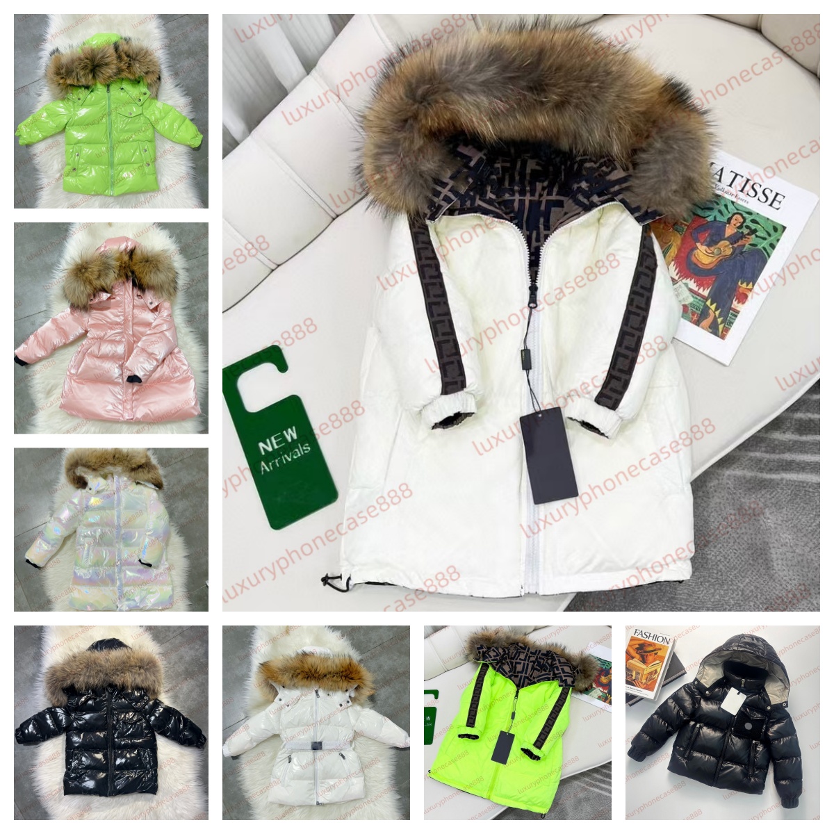 DHgate Fashionable children's jackets M boys' and girls' autumn and winter Hooded long leather fur collar clothing warm down hoode-image-1082556537