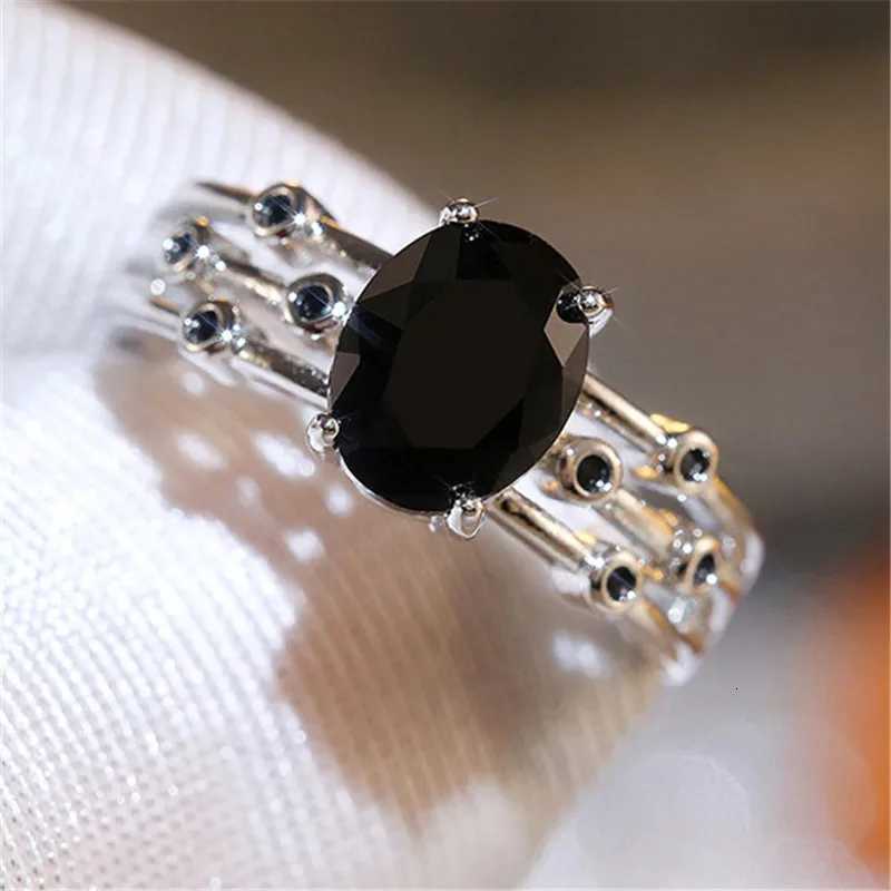 925 Sterling Silver Black Stone Women Ring Fashion Three Rows for Dancing Party Accessories Match Black Dress Girl GiftXJ251031-image-1082609837
