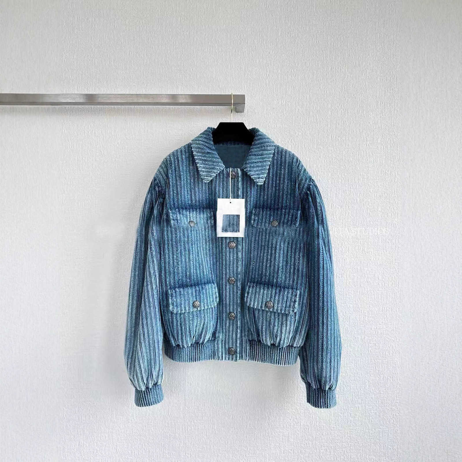 Women's Jackets designer brand Autumn Winter New Small Style Corduroy Loose Blue Jacket for Women 1QHD