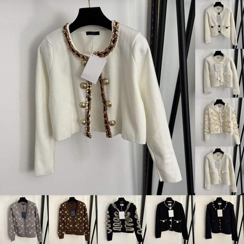 Femmes recadrées vestes tricotées concepteur boutons élégants pull cardigans de luxe automne hiver fête d'anniversaire dîner chic tricot vêtement