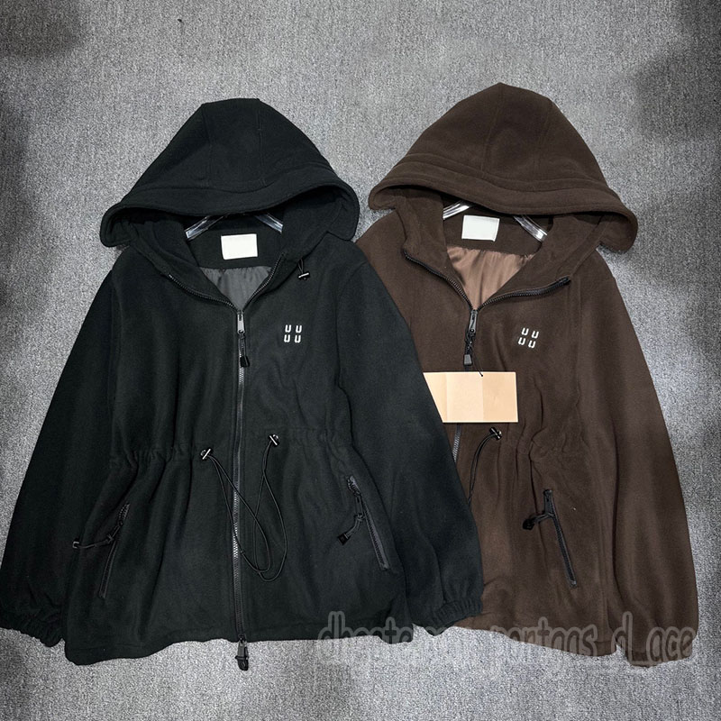 Luxury Letters Fleece Jacket For Women Designer Long Sleeve Zipper Hooded Coat Autumn Spring Casual Street Style Outerwear-image-962161354