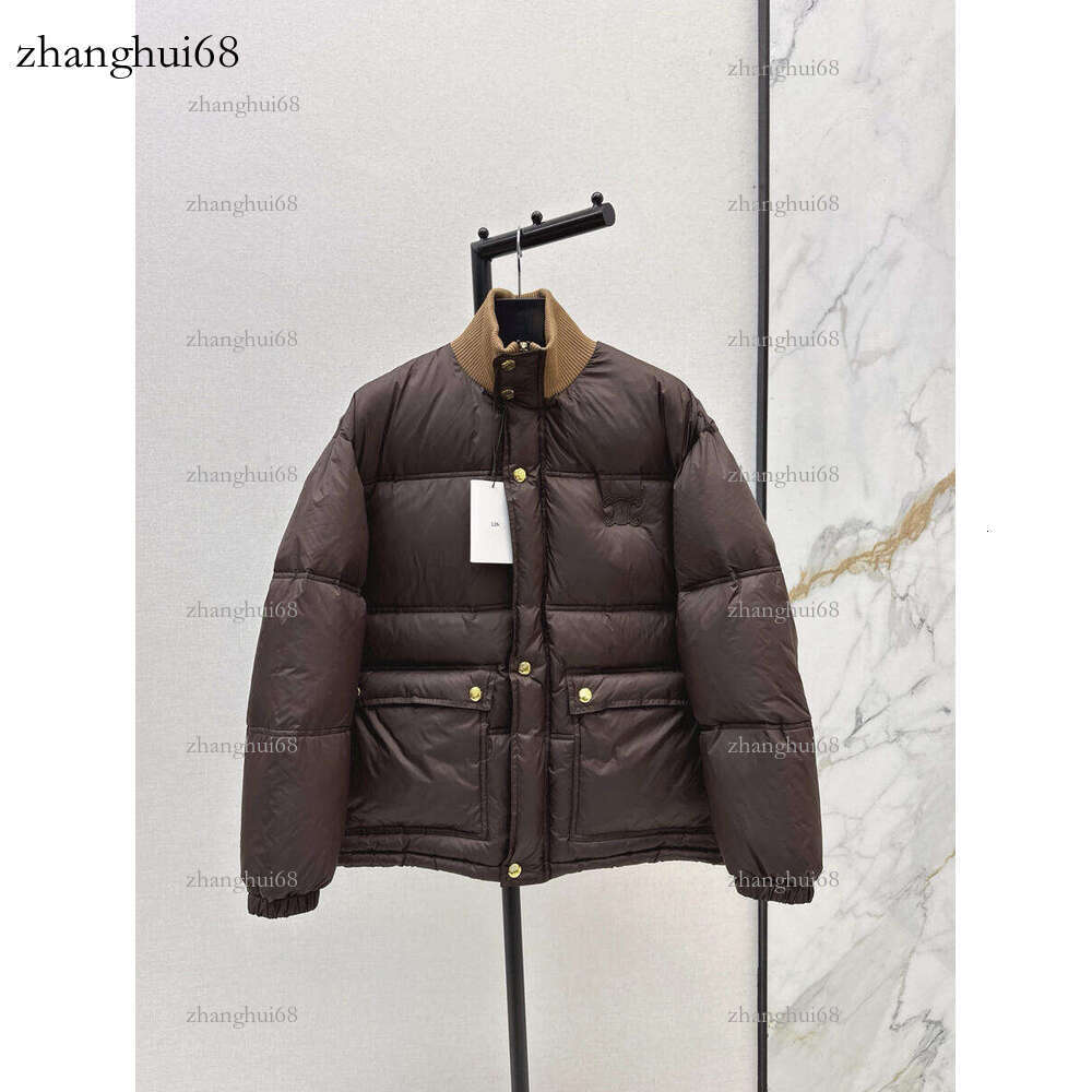 Winter New Women's Baseball Collar Short Down Jacket Dark Brown Navy Blue Two-tone Options Metal Buckle Design Autumn Winter Loose Warm Shor