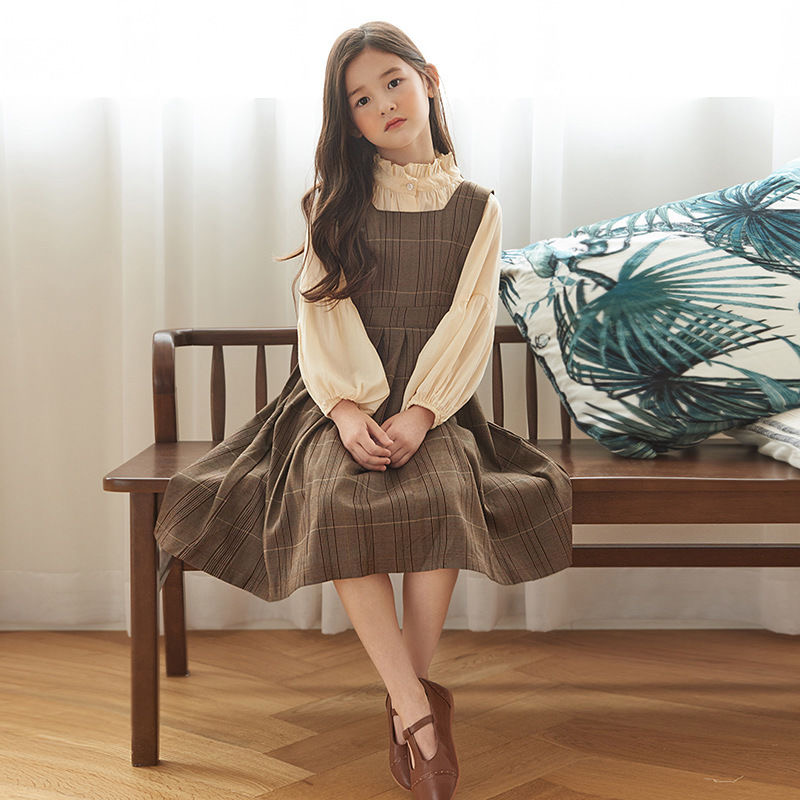 D576 New style autumn long-sleeved girls&#039; suit set, medium and large children&#039;s overalls dress, fashionable two-piece skirt set for lit-image-1082611046