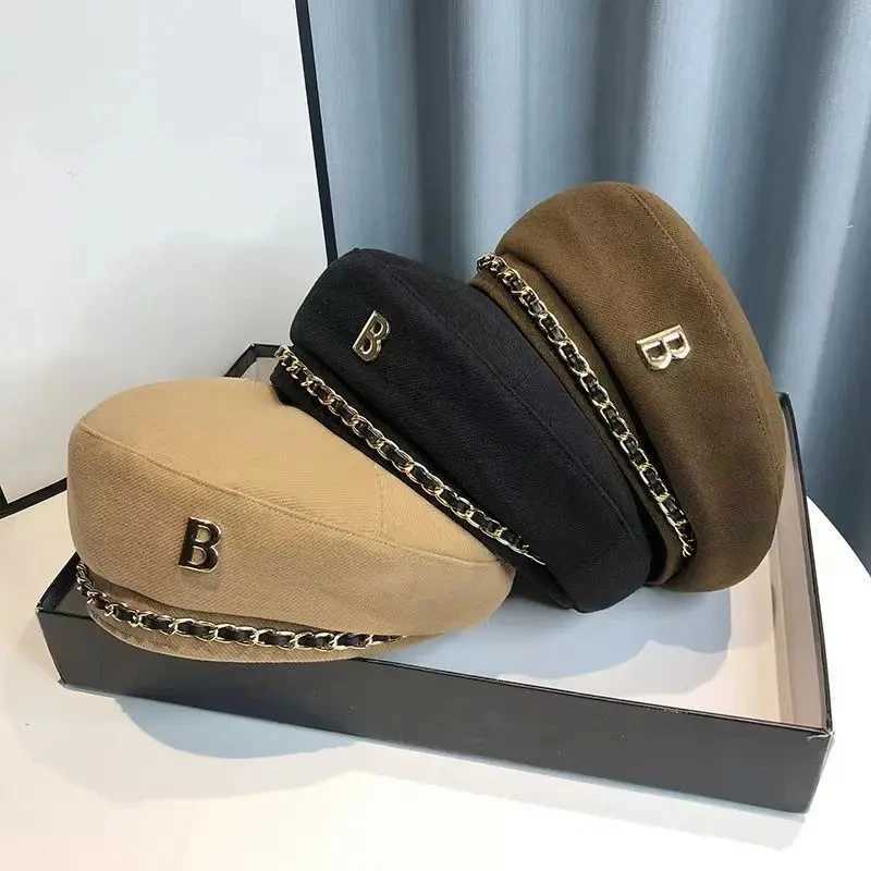 2026 Nouvelle chaîne de mode Béret Chapeau pour femmes Cap Hiver Rétro Marron Noir Artiste Plat Mode Lady Filles Vintage Cap Star StyleT251031