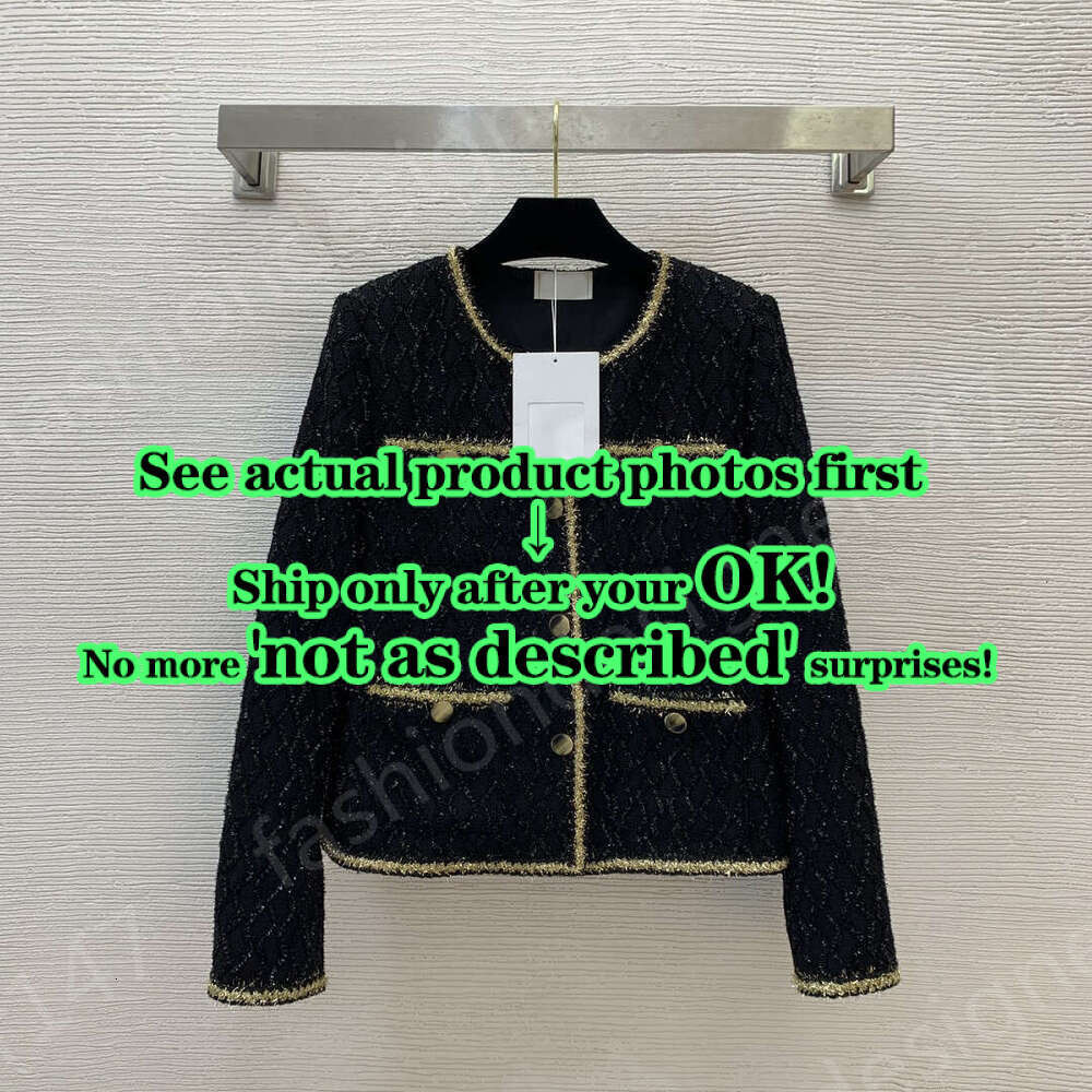 Luxury Designer Tweed Womens Jacket Diamond Lattice Wave Pattern Crew Neck Brand Logo Hint Four Pockets Exquisite Buttons Elegant Party Casual S-XXL