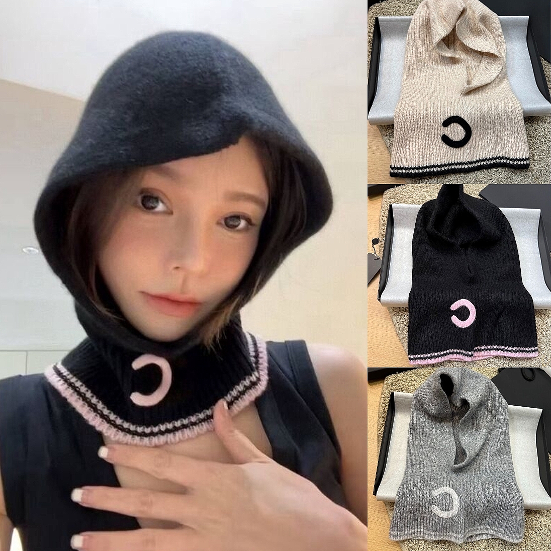 Bonnet de créateur pour femme, tricoté chaud, double couche tissé, coupe-vent, protège-cou, pull, 100 % cachemire, ultra haute qualité, classique