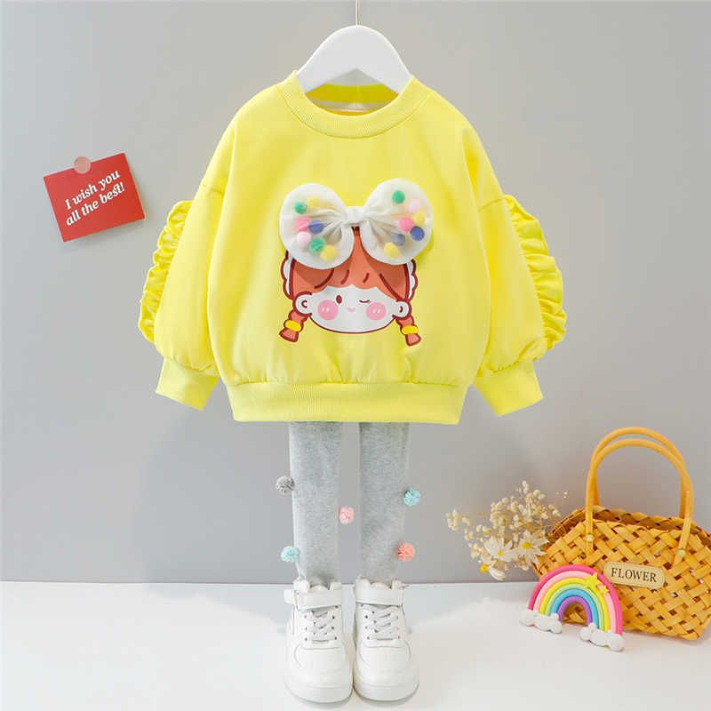 w626 HYLKIDHUOSE Baby Girls Clothing Sets Autumn Cartoon Lace Bow-knot Kids T Shirt Pants Children Infant Cotton Clothes Outfit-image-1082570339