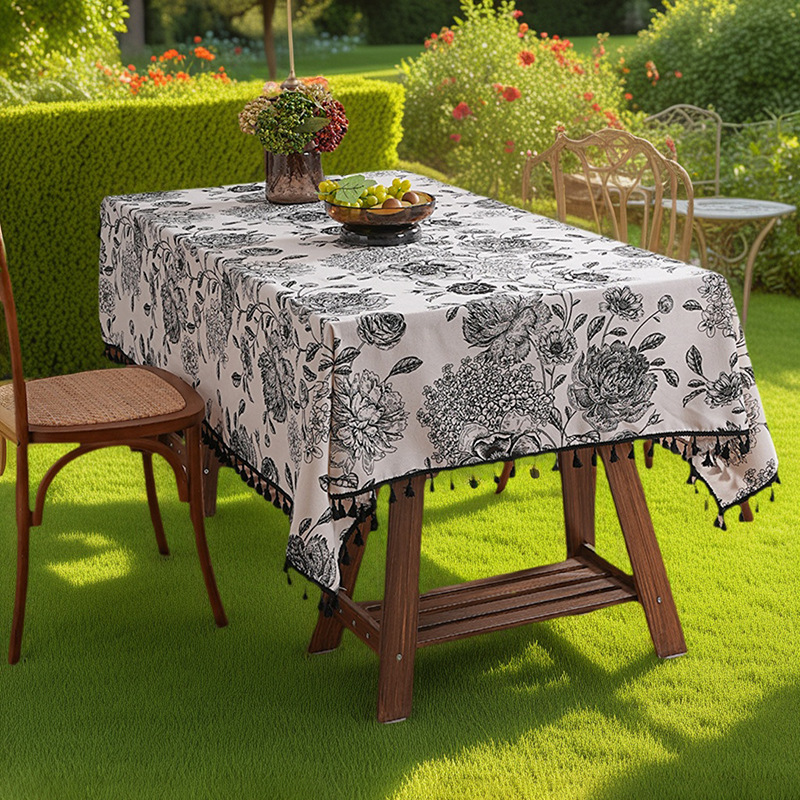 Cotton and linen vintage floral tablecloth, rectangular dining tablecloth, coffee table cover. APVZ01-image-1082551764