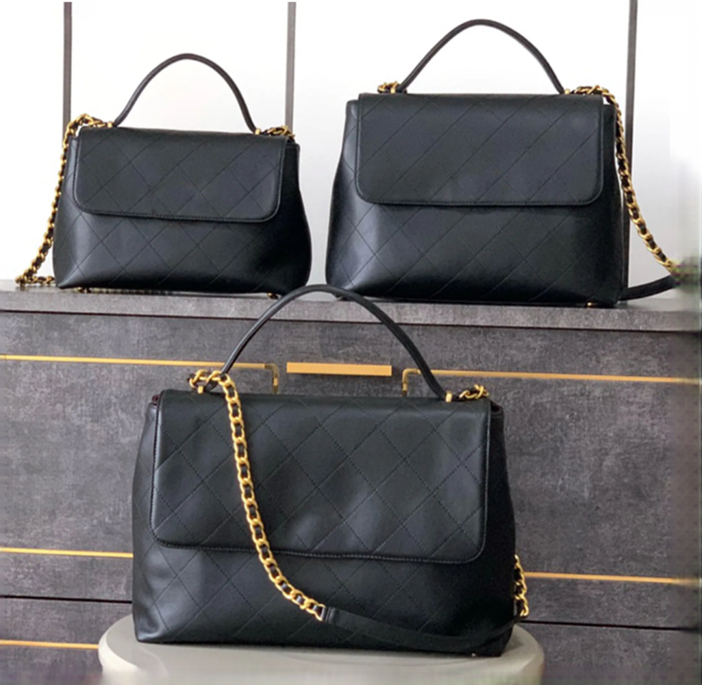 New A Large Flap Bag With Top Handle Luxury Designer Genuine Leather Golden Hardware Shoulder Zipper Pocket Handbag Fashion Women Casual Shopping Pu