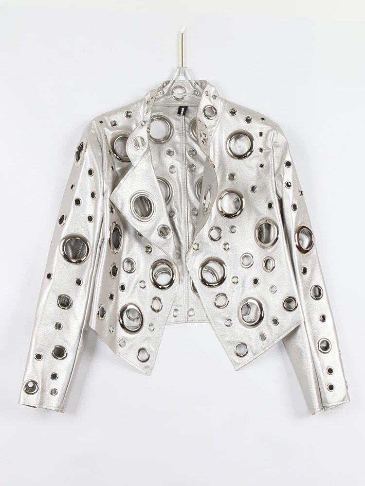 Nerazzurri Spring Autumn Short Hollow Out Pu Leather Jacket Women Rivet Cool Stylish y ner Clothes Runway Fashion 251031