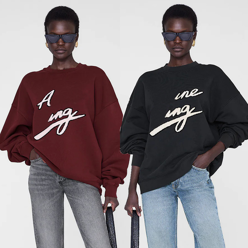 New embroidered sweatshirt loose fleece women designer crewneck hoodies fashion pure cotton soft pullover sweaters-image-979018155