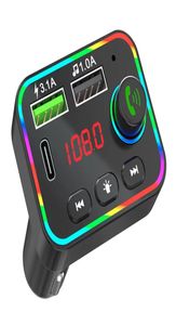F4 Auto Bluetooth FM-zender Kleurrijke achtergrondverlichting Draadloze radio-adapter Handen TF-kaart MP3-speler PD USB-oplader9881218