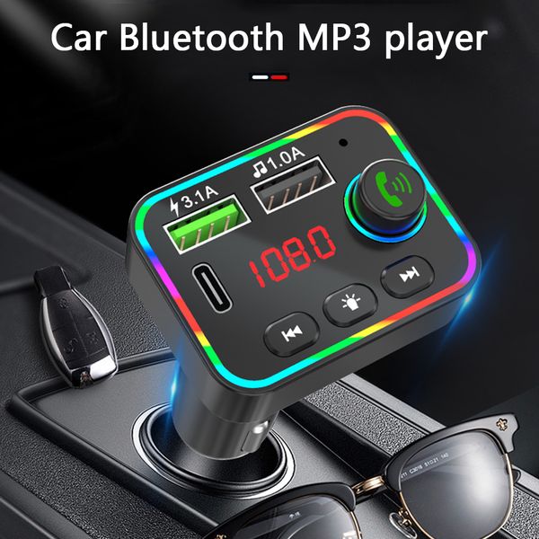 F4 Car Bluetooth Transmisor FM Reproductor de MP3 Cargador USB Luz de fondo colorida Inalámbrico Adaptador de radio FM Manos libres para teléfono Tarjeta TF