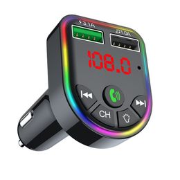 F5 autolader FM Zender Bluetooth 5.0 RGB Atmosfeer Lichte auto Kit Mp3 -speler Draadloze handsfree audio -ontvanger met retailbox