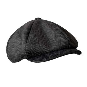 F54Q Z2S0 Berets Mens Cap 2021 Nieuwe heren krantenjongen Hoeden Vintage Herringband Octagon Cap Women Berets Gatsby Flat Hat BLM73 D240418