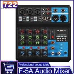 Mélangeur Audio F5A, table sonore à 5 canaux, ordinateur professionnel, enregistrement sur scène, carte USB, tonalité haute et basse, équipement DJ 240110