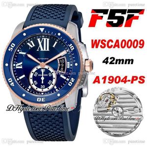 F5F Drive WSCA0009 1904-PS MC Automatic Mens Horloge Twee Tone Rose Gold Blue Dial White Roman Markers Rubber Strap 2021 42mm Super Edition Horloges Puretime D4